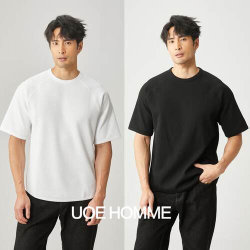 UOE春夏新品SOLOTEX速干透气面料华肤格纹理男士宽松圆领短袖T恤