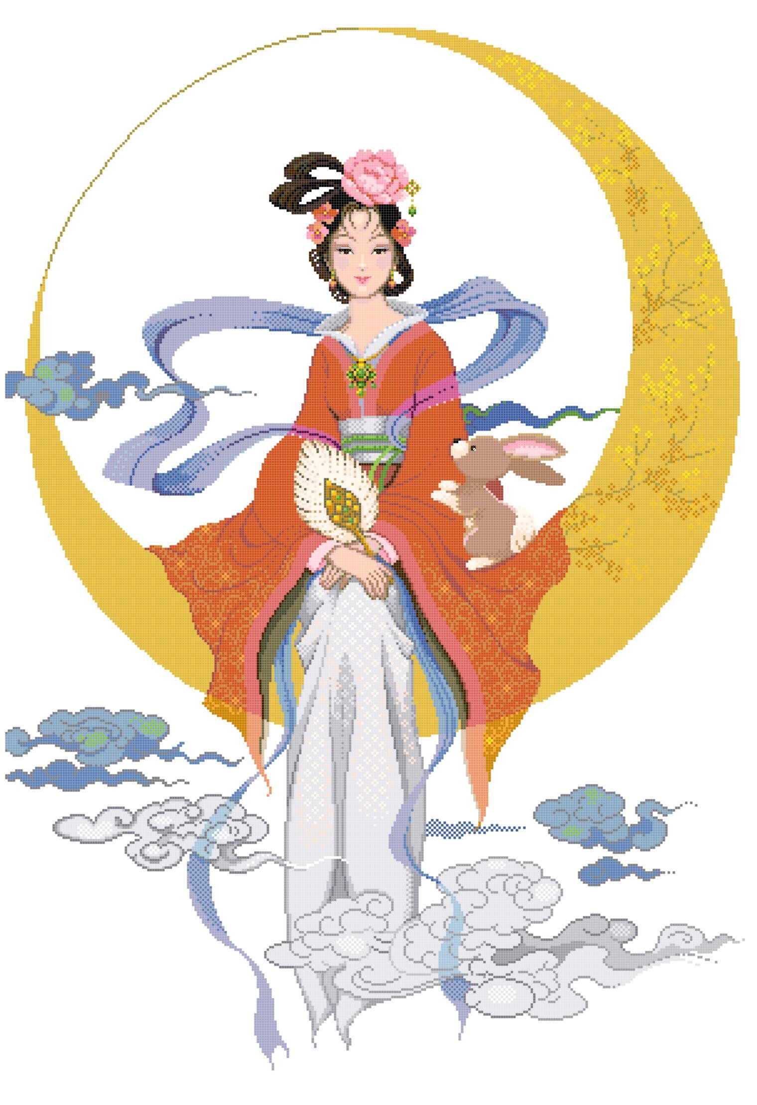 十字绣电子图纸1476 古代美女5 人物297w*419h46色pat源文件