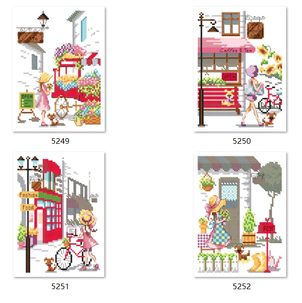 十字绣电子图纸5249-5252四季少女60w*83h21色 pat源文件