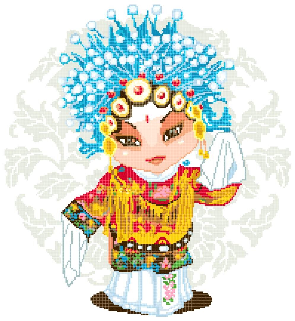 十字绣电子图纸1010 q版京剧人物22 国粹193w*211h26色pat源文件