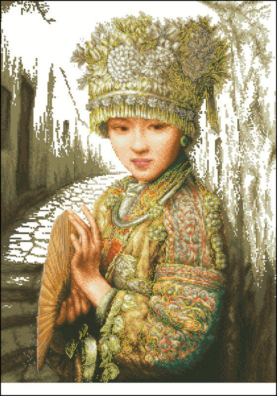 十字绣电子图纸966 苗族少女 210w*290h49色xsd源文件