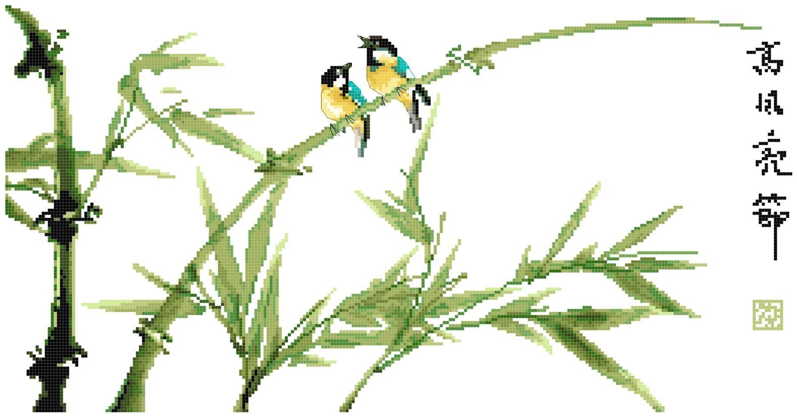 十字绣电子图纸441 高风亮节 竹子259w*134h28色 pat源文件