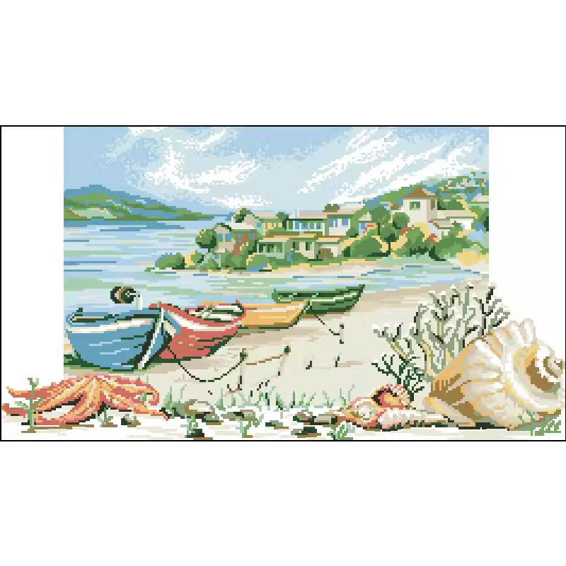 十字绣电子图纸4784 海边风景(3)山水267w*149h18色xsd源文件