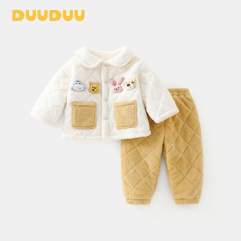 DUUDUU儿童居家服2025新款小童加绒衣服加厚秋冬款女宝宝睡衣套装