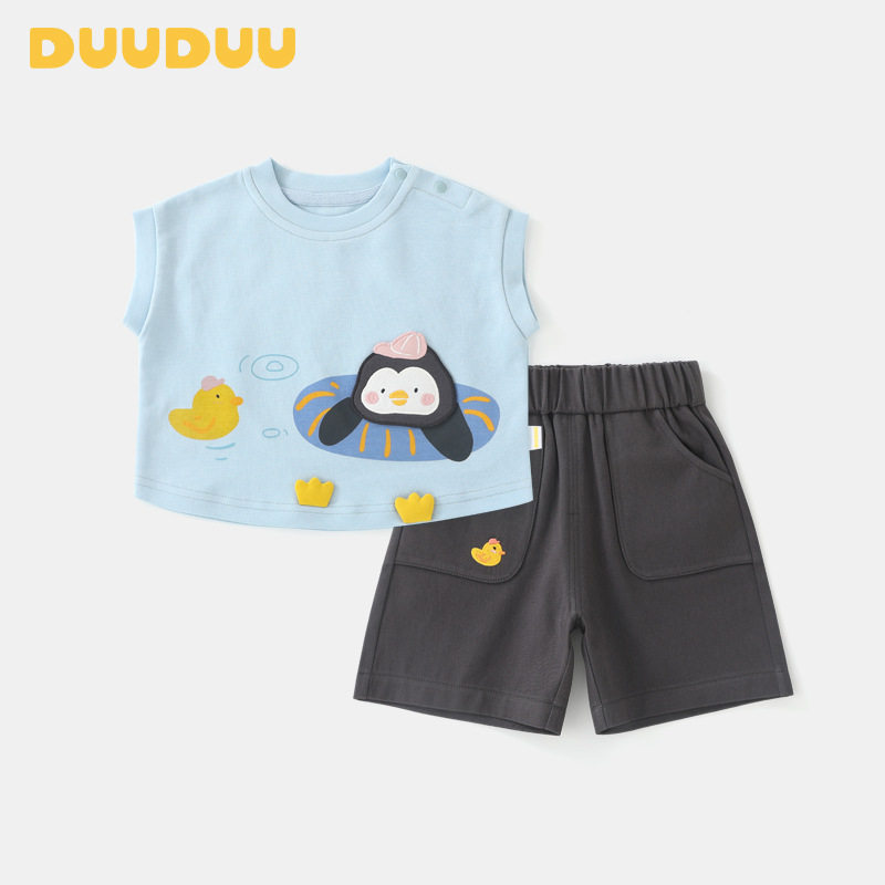 DUUDUU泳圈系列2025夏季薄款小童上衣短裤外出服儿童t桖宝宝套装