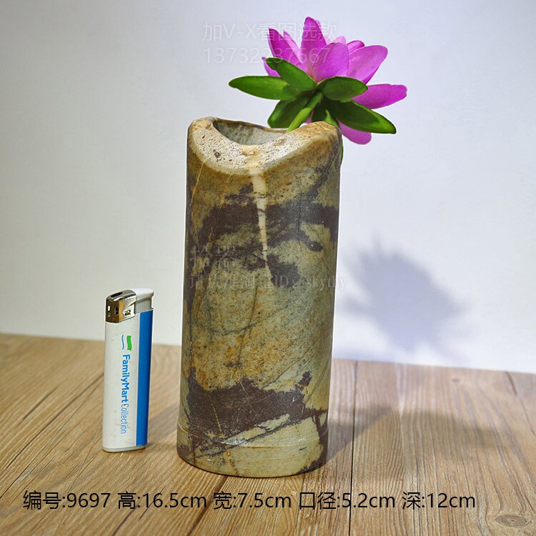 茶道配件石茶筒天然石头笔筒水培花器自然花瓶花插鹅卵石拾器9493