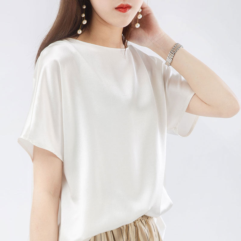 禁欲女神气质 丝滑裸感 SHE华高JI 重磅30姆米 缎面真丝衬衫T恤