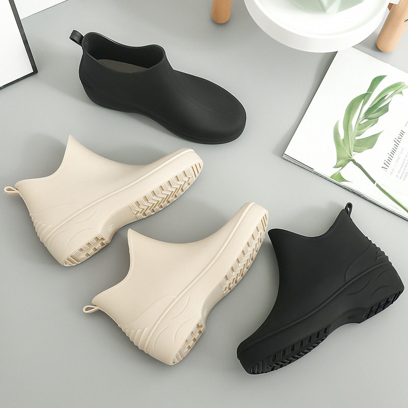 NEW JAPANESE FASHION RAIN BOOTS WOMENS CASUAL ALL-MATCH HEIGHTENED RAIN BOOTS NON-SLIP WEAR-RESISTANT SHORT TUBE WATER BOOTS SCRUB WORK WATER SHOES