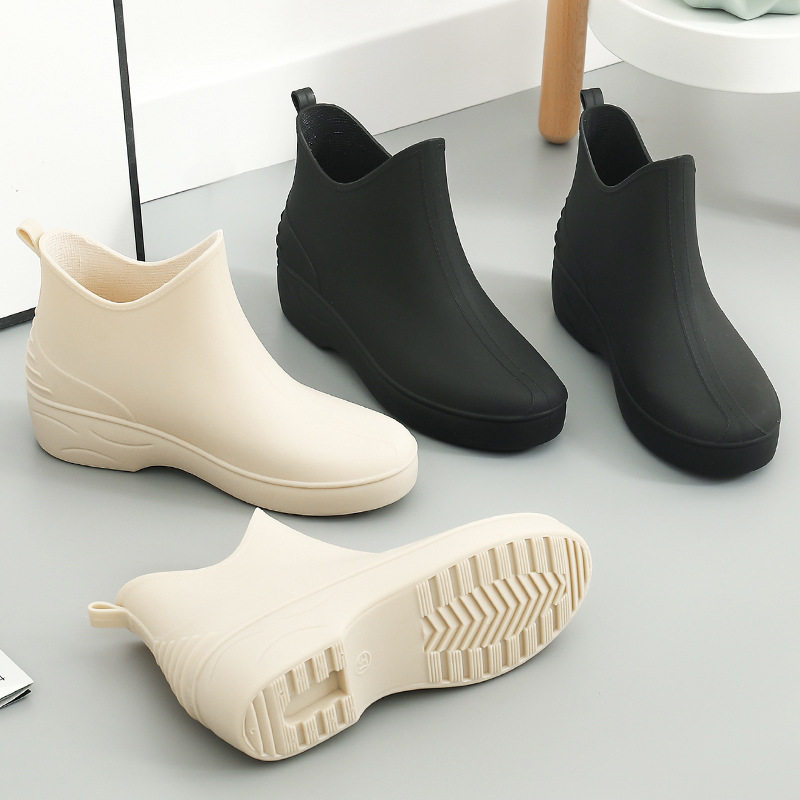NEW JAPANESE FASHION RAIN BOOTS WOMENS CASUAL ALL-MATCH HEIGHTENED RAIN BOOTS NON-SLIP WEAR-RESISTANT SHORT TUBE WATER BOOTS SCRUB WORK WATER SHOES