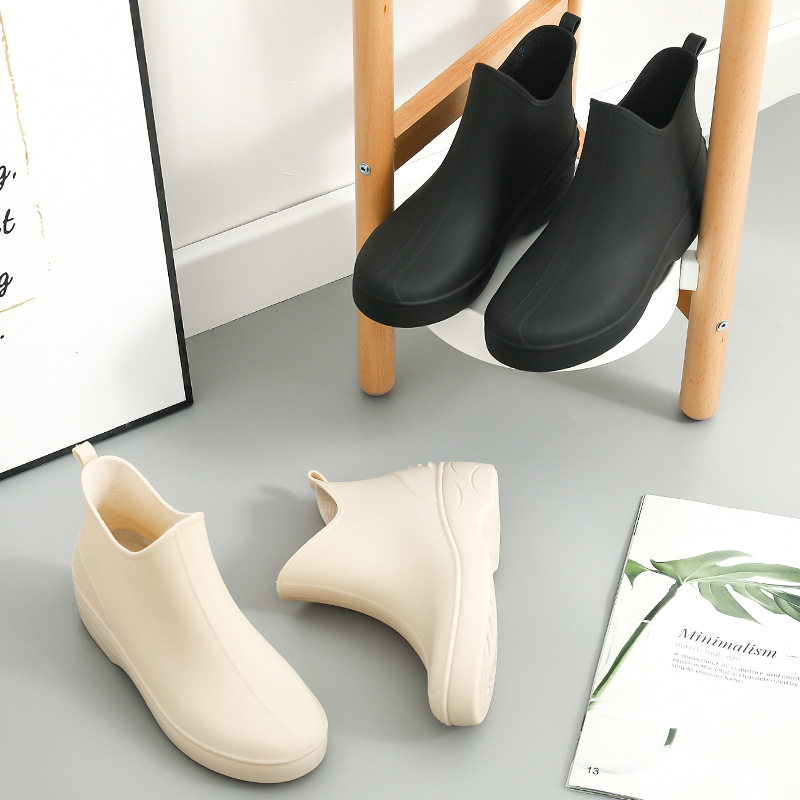 NEW JAPANESE FASHION RAIN BOOTS WOMENS CASUAL ALL-MATCH HEIGHTENED RAIN BOOTS NON-SLIP WEAR-RESISTANT SHORT TUBE WATER BOOTS SCRUB WORK WATER SHOES