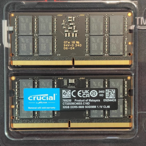 英睿达CT32G56C46S5 32G DDR5-5600 SODIMM 1.1V CL46笔记本内存