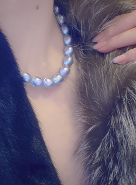 进口深海海水蓝紫色马贝珍珠项链女