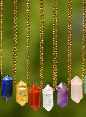 水晶石头双尖柱吊坠锁骨链女