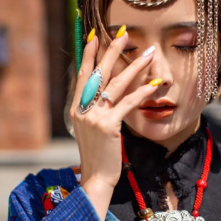 绿松石马眼戒指女大气夸张个性复古波西米亚民族风镀藏银苗银指环