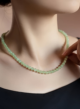 温柔晴水色绿色东陵玉石串珠项链女时尚简约新中式国风国潮锁骨链