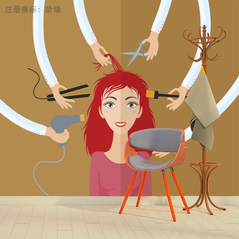 美发中心个性壁纸  理发店创意定制壁画