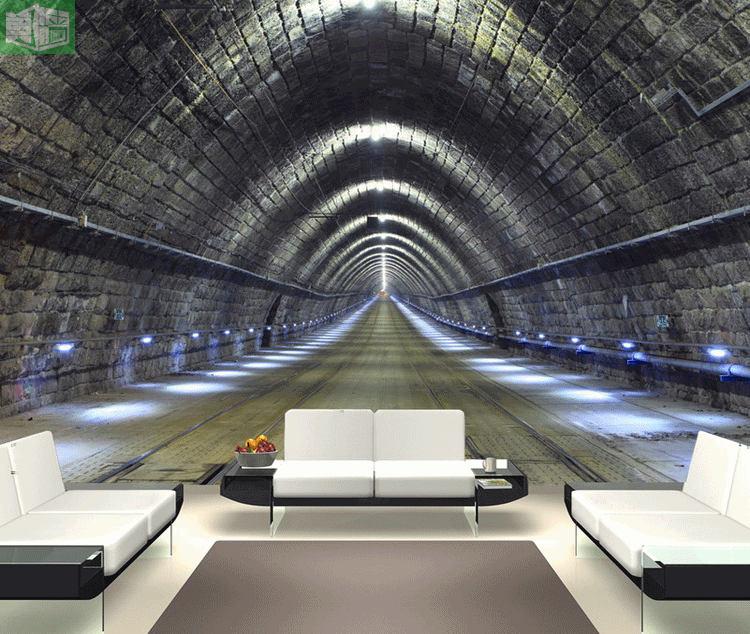 3d壁画立体延伸空间壁纸墙纸时空隧道餐厅虚幻背景图定制