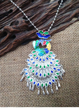 孔雀苗银佛珠长款首饰品七夕礼物