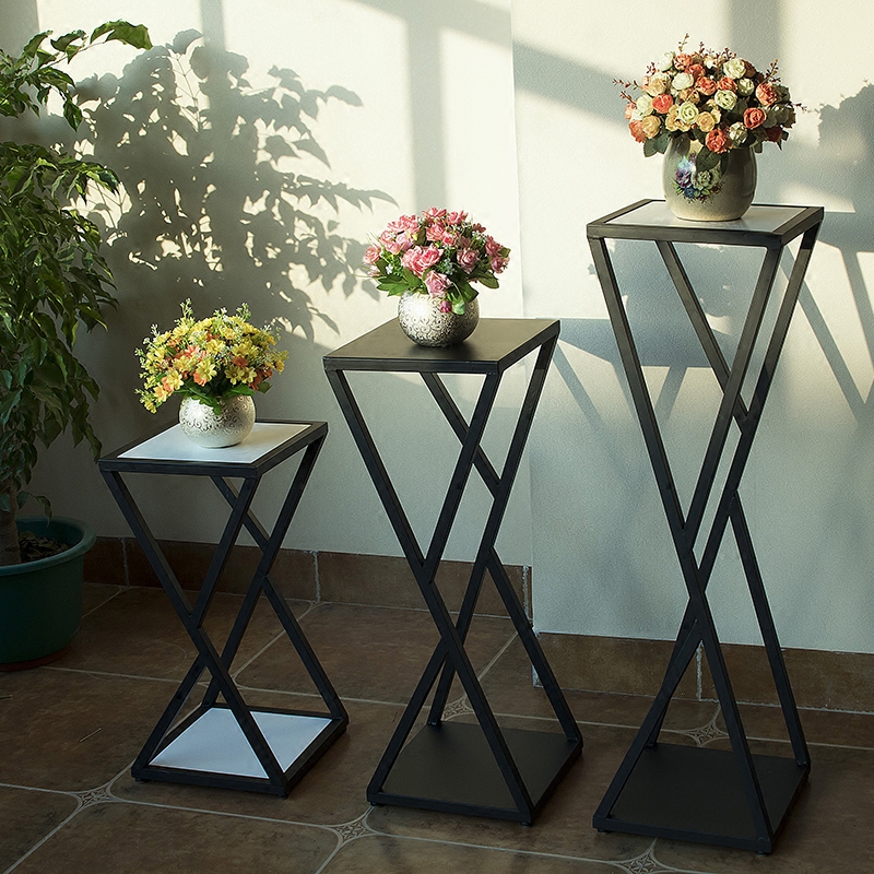 美式铁艺实木花架子简约家用客厅阳台室内落地多层花几绿萝盆景架