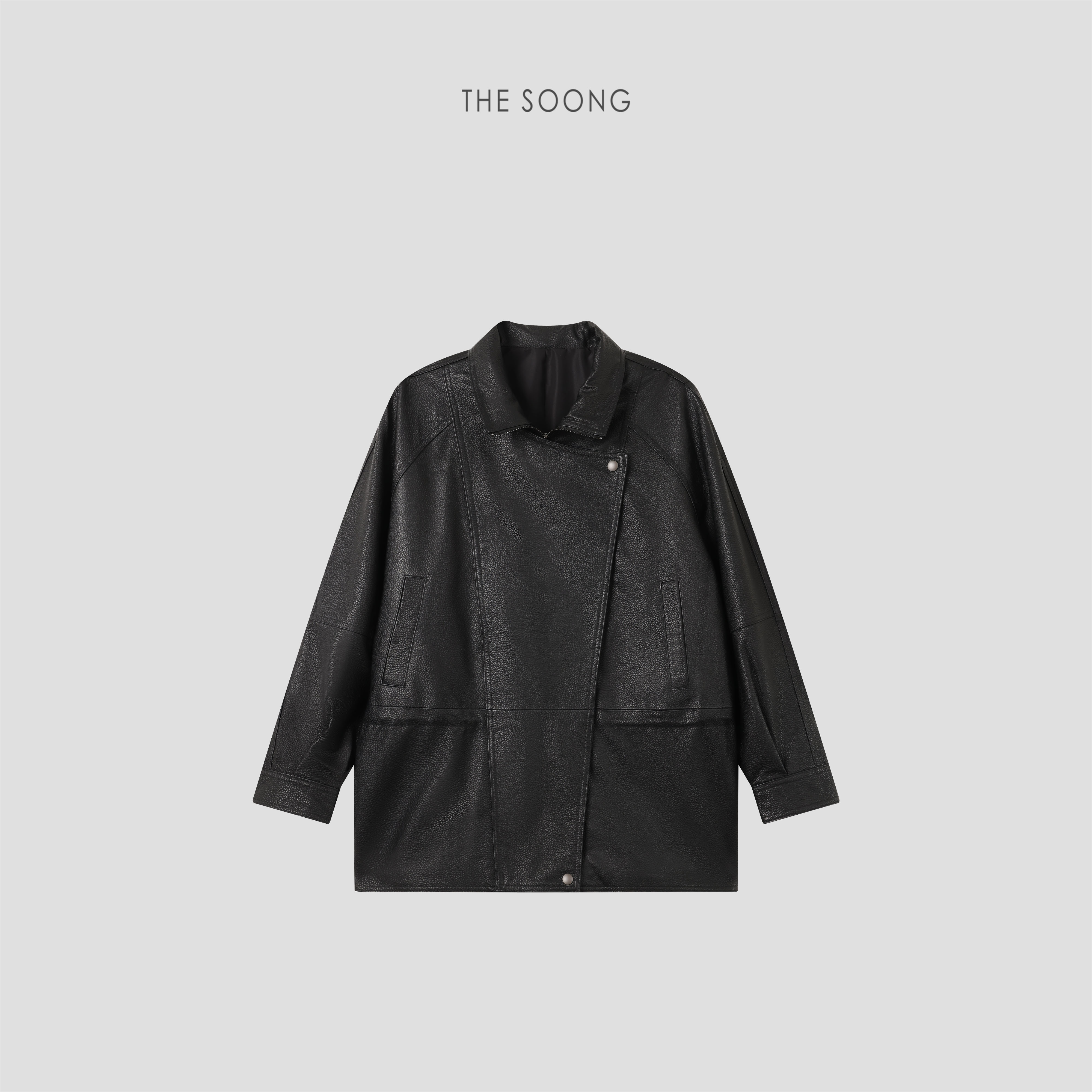 植鞣油蜡羊皮荔枝纹皮衣外套