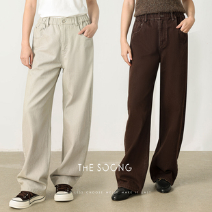 女复古宽松阔腿直筒长裤 THESOONG 高密斜纹牛仔裤 新款 7559 春季