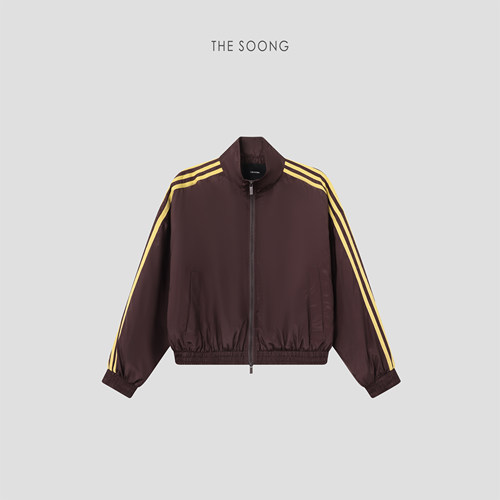 THESOONG/阿普瑞 桑蚕丝混纺400g洗水棉复古撞色小薄棉服女9097