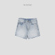 纯棉极简毛须边中腰无弹水洗砂感浅蓝色牛仔短裤 清仓 4373