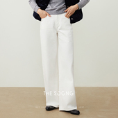 7568 女水洗加软休闲垂感直筒长裤 THESOONG 高密度纯棉白色牛仔裤