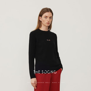 THESOONG 秋冬羊绒羊毛亲肤保暖字母宽松圆领毛衣女7722 S家毛衣