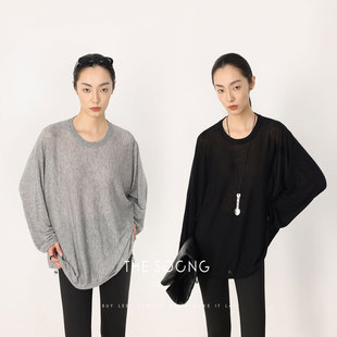 圆领长袖 THESOONG HWTX8496 宽松上衣薄款 针织羊毛打底衫 春季 新品