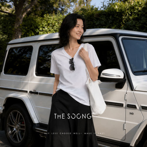 THESOONG/基础款水洗棉V领短袖T
