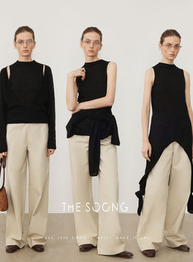 THESOONG/层次美学 意大利机织羊绒羊毛一片式假两件毛衣7563