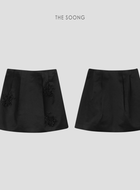 THESOONG/罗马假日 三醋酸立体钉珠光泽感中腰半身裙6277