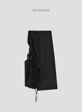 THESOONG/灵动简雅亚麻半身裙夏季亲肤垂感不规则开叉长裙4591