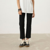 新款 THESOONG 女春季 极简显瘦中腰直筒九分休闲裤 6813 弹力小黑裤