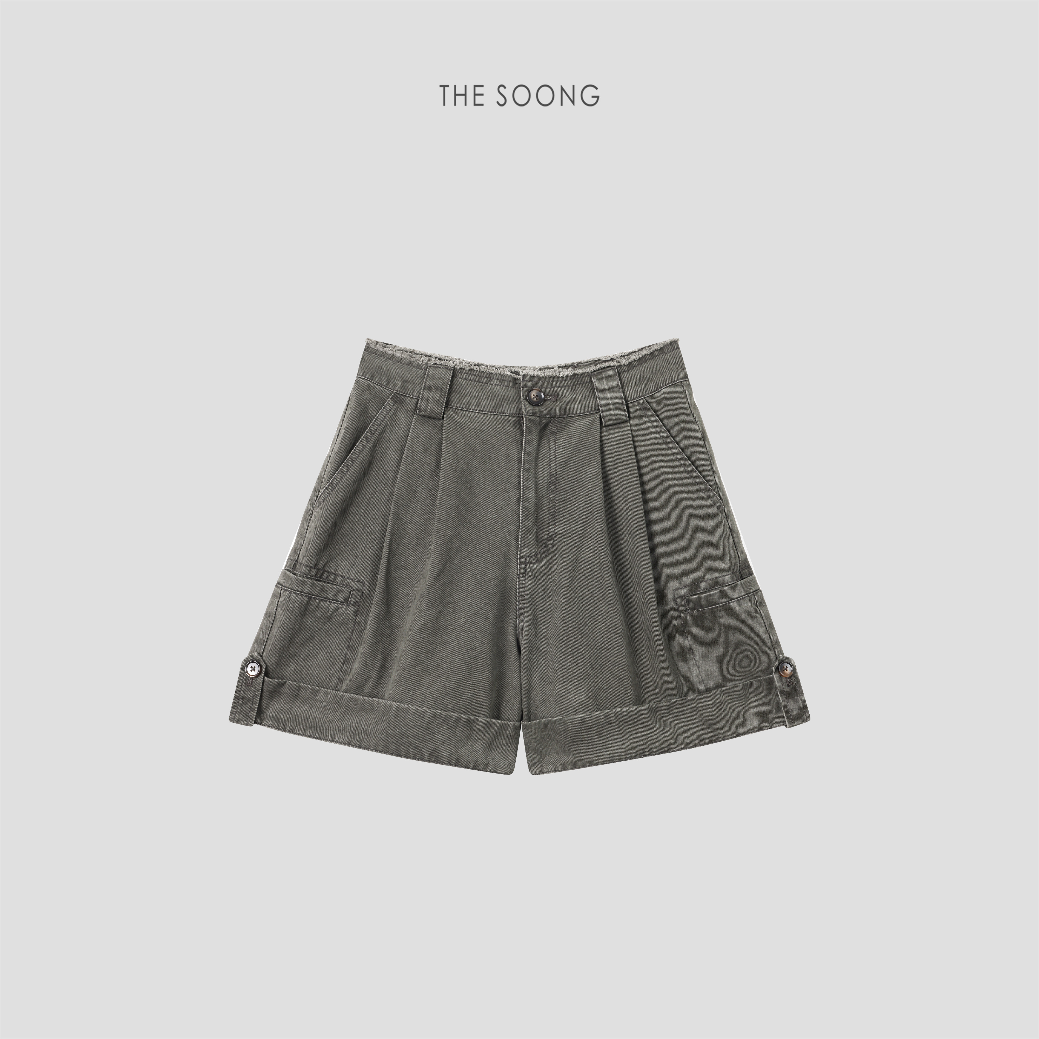 THESOONG/复古工装 夏季100%纯棉重酵石磨洗水收腰工装短裤女8958