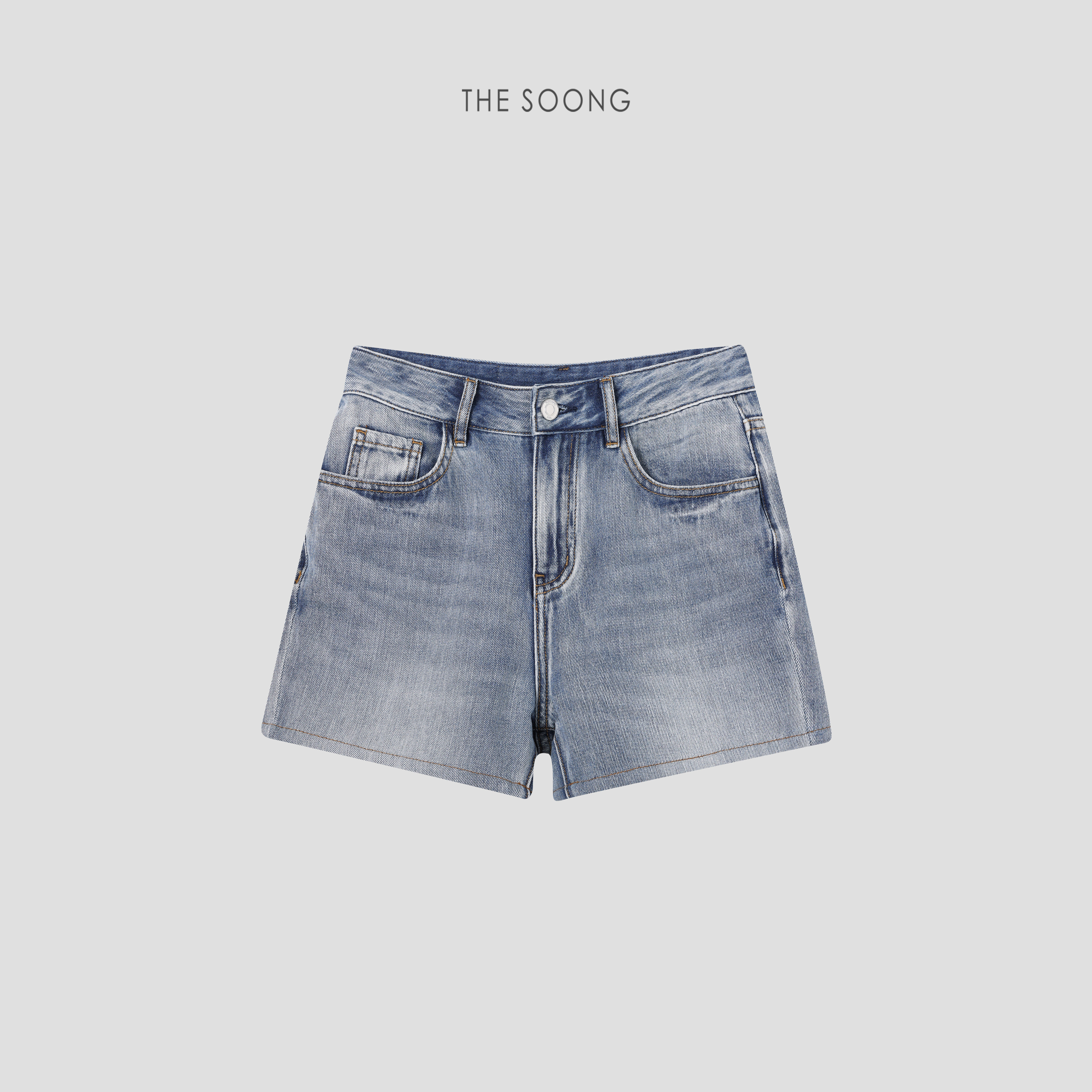 【清仓】安塔利亚 水洗破洞女中腰无弹全条喷砂牛仔短裤4229