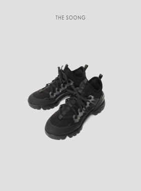 THESOONG/经典牛皮弹力织面线条感老爹鞋女士增高厚底休闲鞋8171