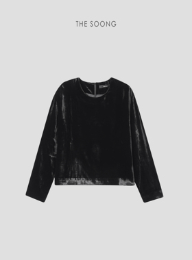 THESOONG/雅韵感知 重磅高密度真丝抗皱圆领黑色长袖T恤打底衫女