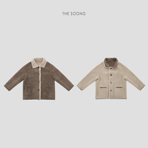 THESOONG/暖乎乎 秋冬新款麂皮绒面内里绵羊毛两面穿翻领外套8422