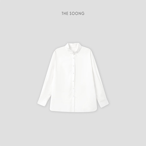 THESOONG/意境 手工盘扣桑蚕丝高级感立领白色挺括衬衫外套8653