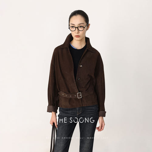 THESOONG/春季新品100%绵羊皮真皮皮衣女修身夹克外套HWPY8670