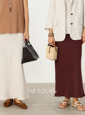 THESOONG/斜裁鱼尾裙 夏季薄款加软精工斜裁100%亚麻半身裙女3989