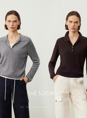THESOONG/羊毛混纺早秋打底衫女长袖POLO领假两件休闲上衣7721