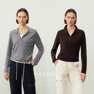 POLO领假两件休闲上衣7721 女长袖 THESOONG 羊毛混纺早秋打底衫