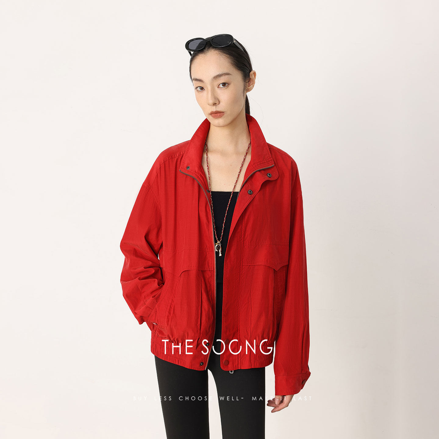 THESOONG/春季新品中古红色夹克女外套飞行服宽松上衣HBWT8125