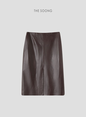 THESOONG/轻蜡进口西班牙羊皮女士中腰半植鞣气质包臀半身裙7186