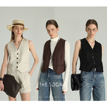 THESOONG/权力精英马甲 100%亚麻夏季外穿V领极简马夹背心女6486