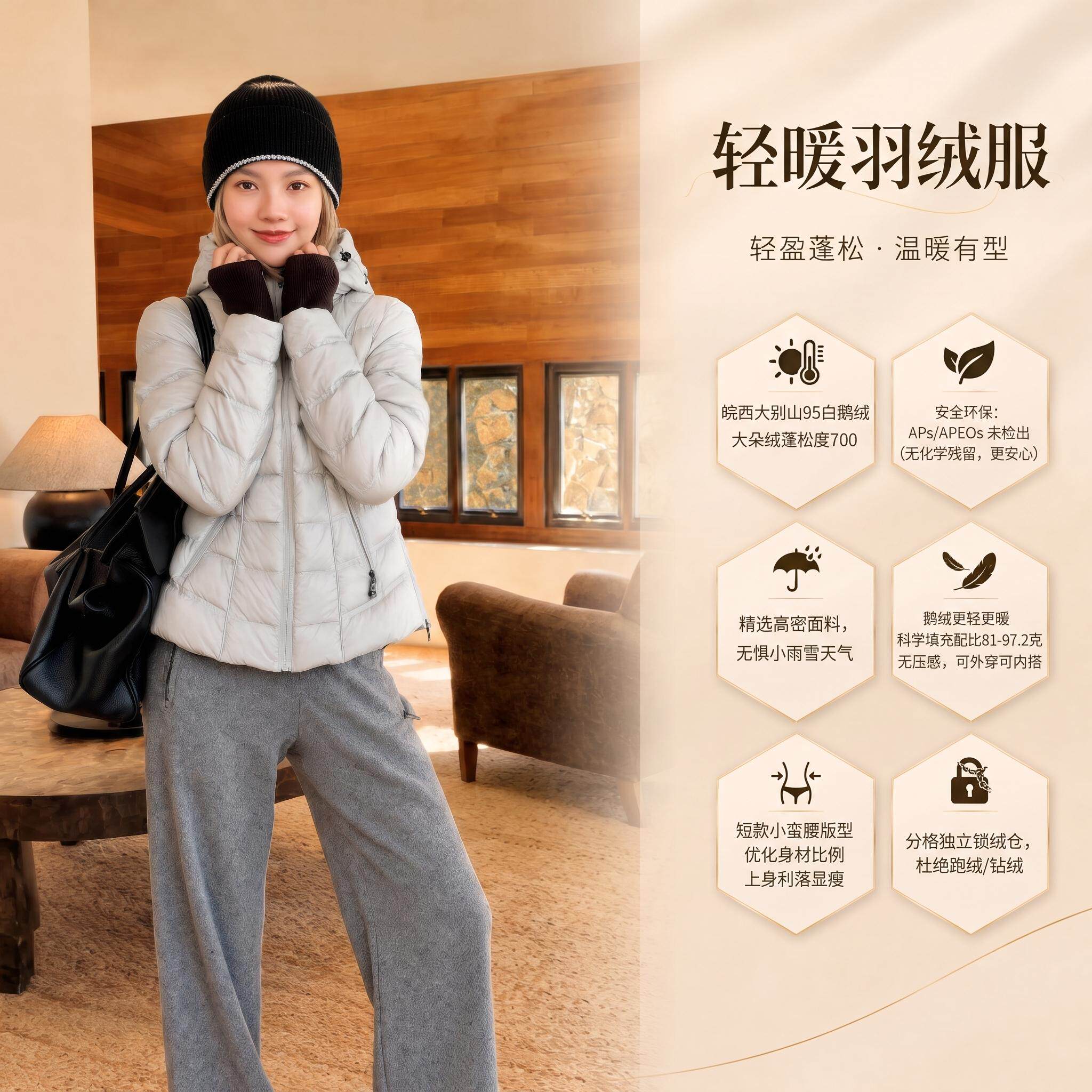 THESOONG/小蛮腰2.0 95白鹅绒排骨羽绒服女轻薄修身收腰短款外套