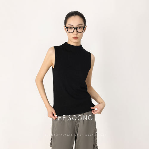 THESOONG/春季新品绵羊毛极简无袖半高领毛织背心女HWMY8519